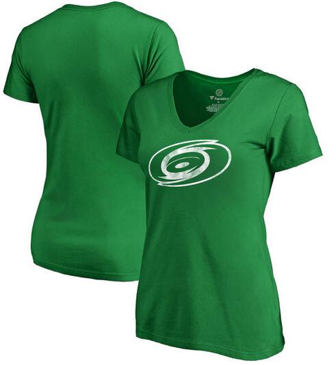 2020 NHL Carolina Hurricanes Fanatics Branded Women Plus Sizes St. Patrick Day White Logo TShirt  Kelly Green